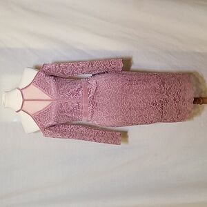 Express Pink Lace Cold Shoulder Bodycon Long Sleeve Dress